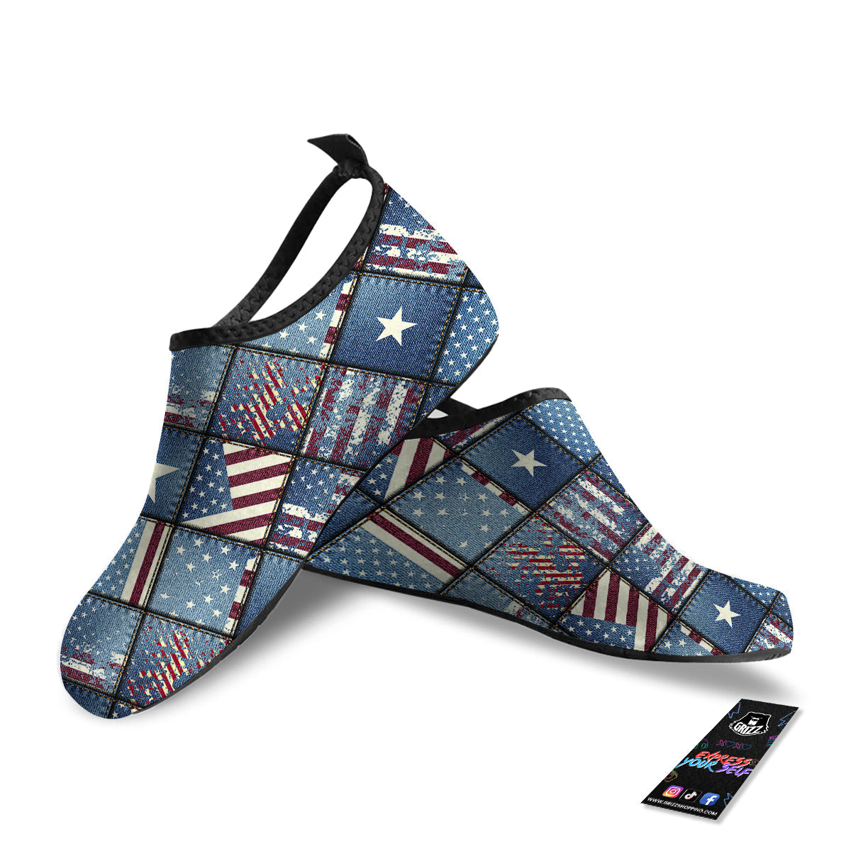 Patchwork USA Denim Print Pattern Water Shoes-grizzshop