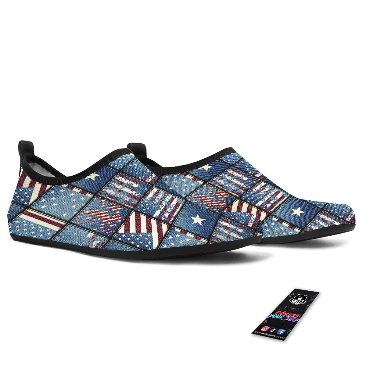 Patchwork USA Denim Print Pattern Water Shoes-grizzshop