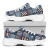 Patchwork USA Denim Print Pattern White Chunky Shoes-grizzshop