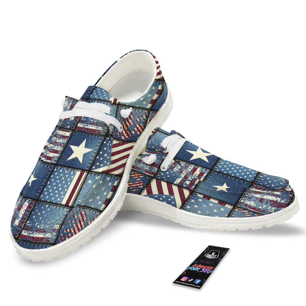 Patchwork USA Denim Print Pattern White Loafers-grizzshop