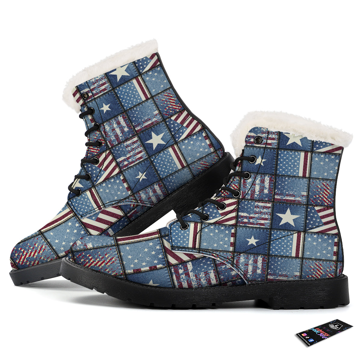 Patchwork USA Denim Print Pattern Winter Boots-grizzshop