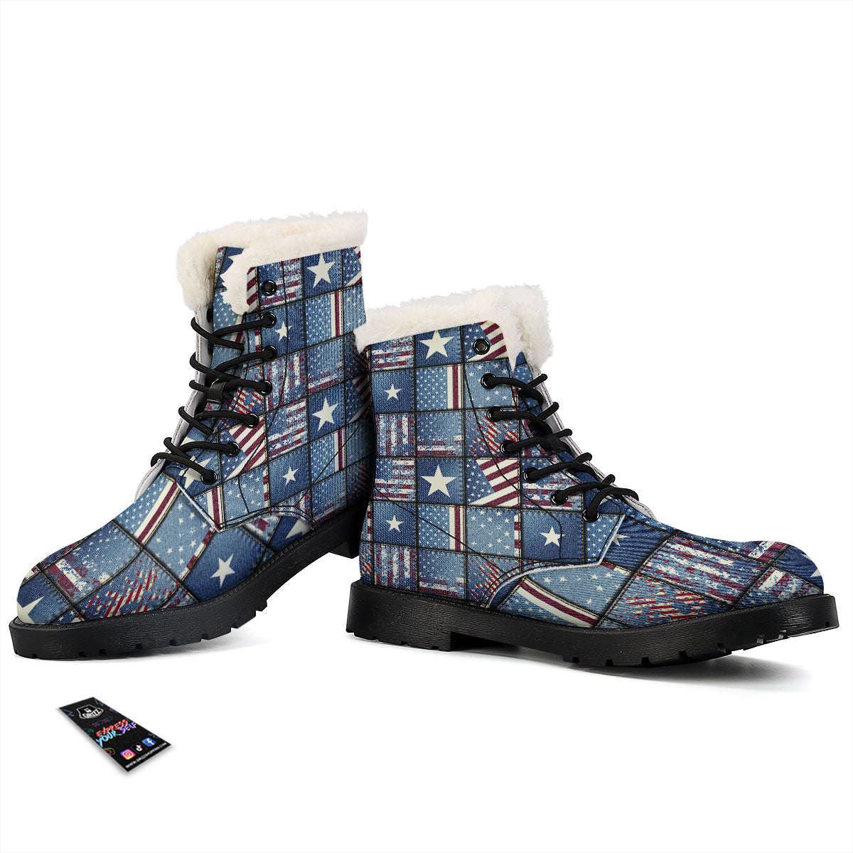 Patchwork USA Denim Print Pattern Winter Boots-grizzshop