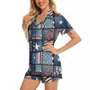 Patchwork USA Denim Print Pattern Women Silk Pajamas-grizzshop