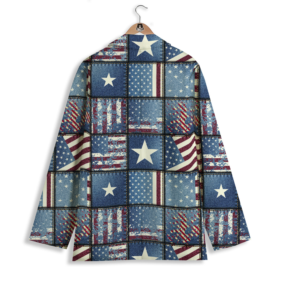 Patchwork USA Denim Print Pattern Women's Blazer-grizzshop