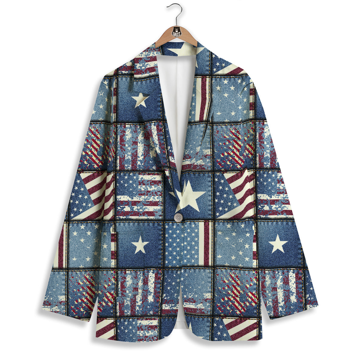 Patchwork USA Denim Print Pattern Women's Blazer-grizzshop