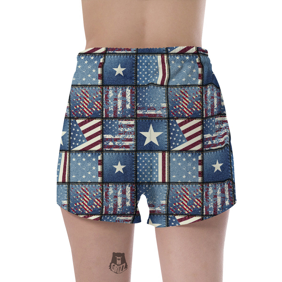 Patchwork USA Denim Print Pattern Women's Shorts-grizzshop