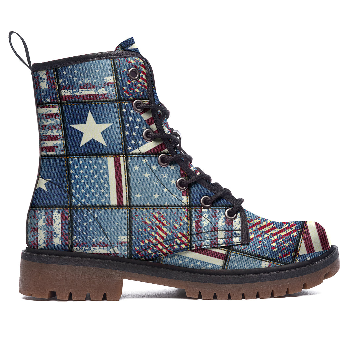 Patchwork USA Denim Print Pattern Work Boots-grizzshop