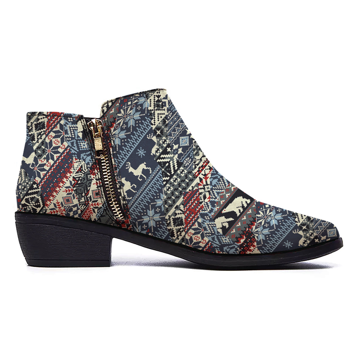 Patchwork Ugly Snowflake And Knitted Print Pattern Ankle Boots-grizzshop