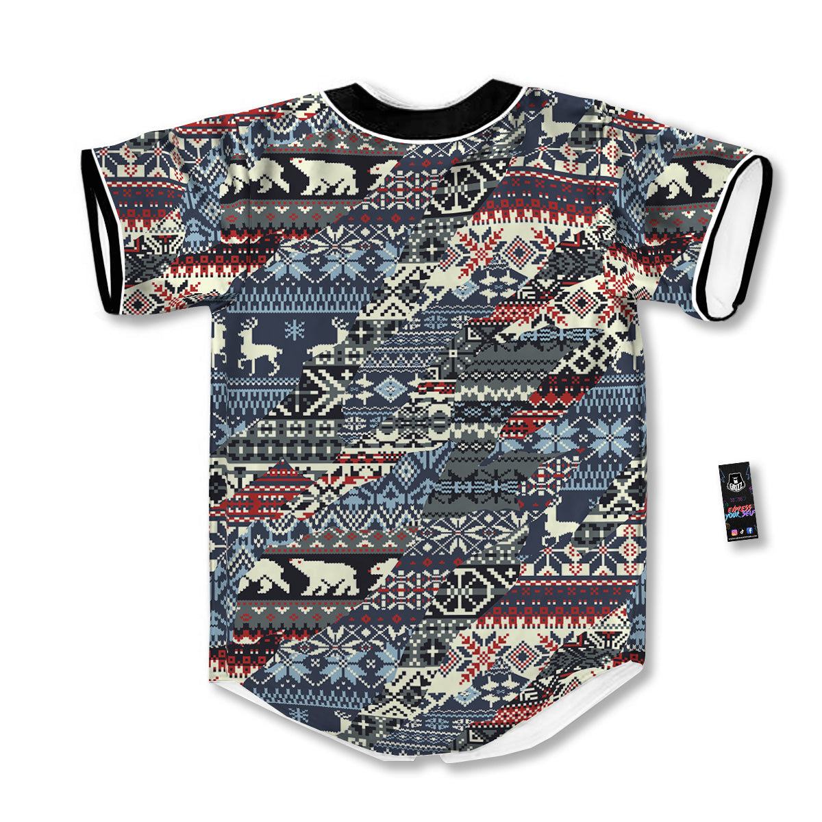 Patchwork Ugly Snowflake And Knitted Print Pattern Baseball Jersey-grizzshop