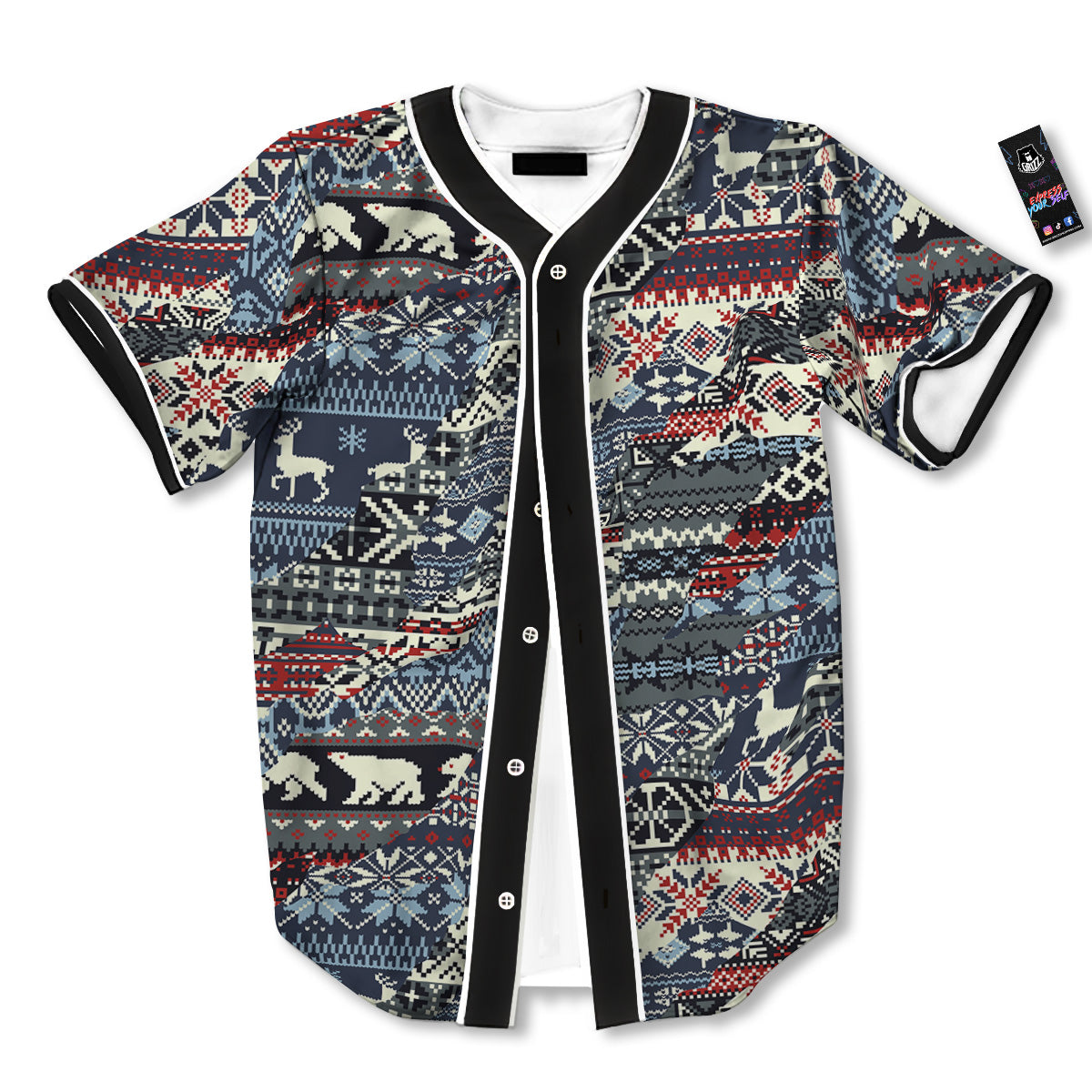 Patchwork Ugly Snowflake And Knitted Print Pattern Baseball Jersey-grizzshop