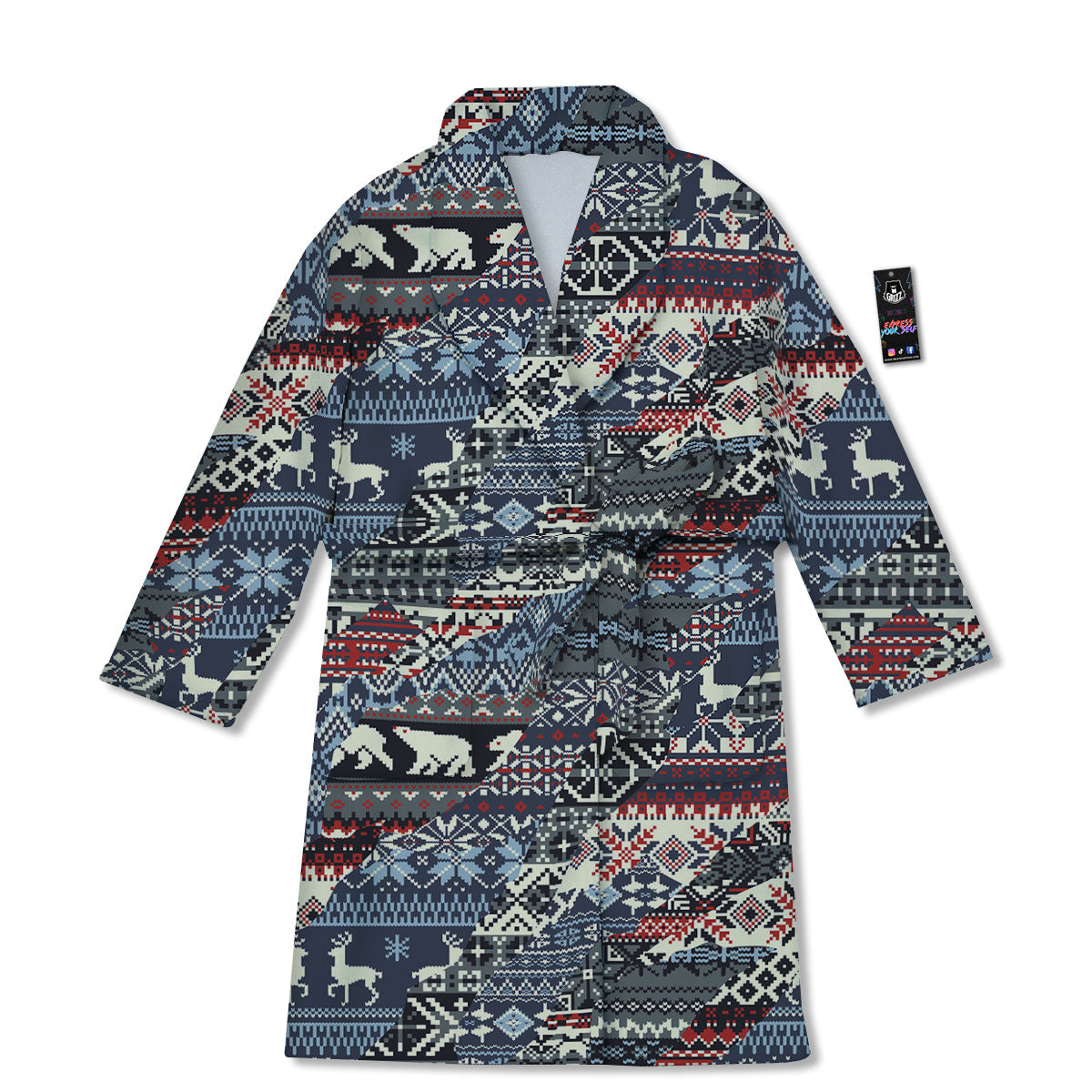 Patchwork Ugly Snowflake And Knitted Print Pattern Bathrobe-grizzshop
