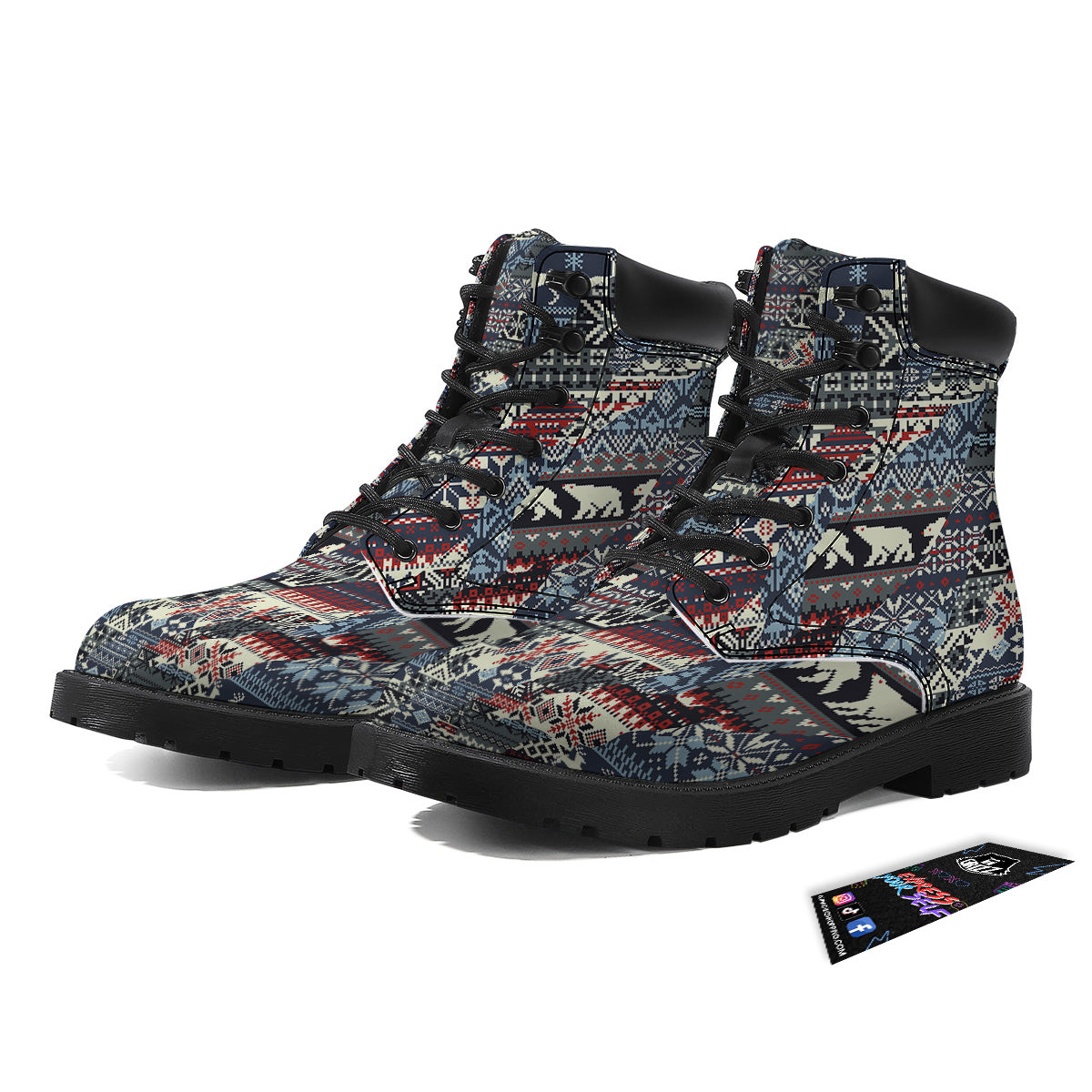 Patchwork Ugly Snowflake And Knitted Print Pattern Boots-grizzshop