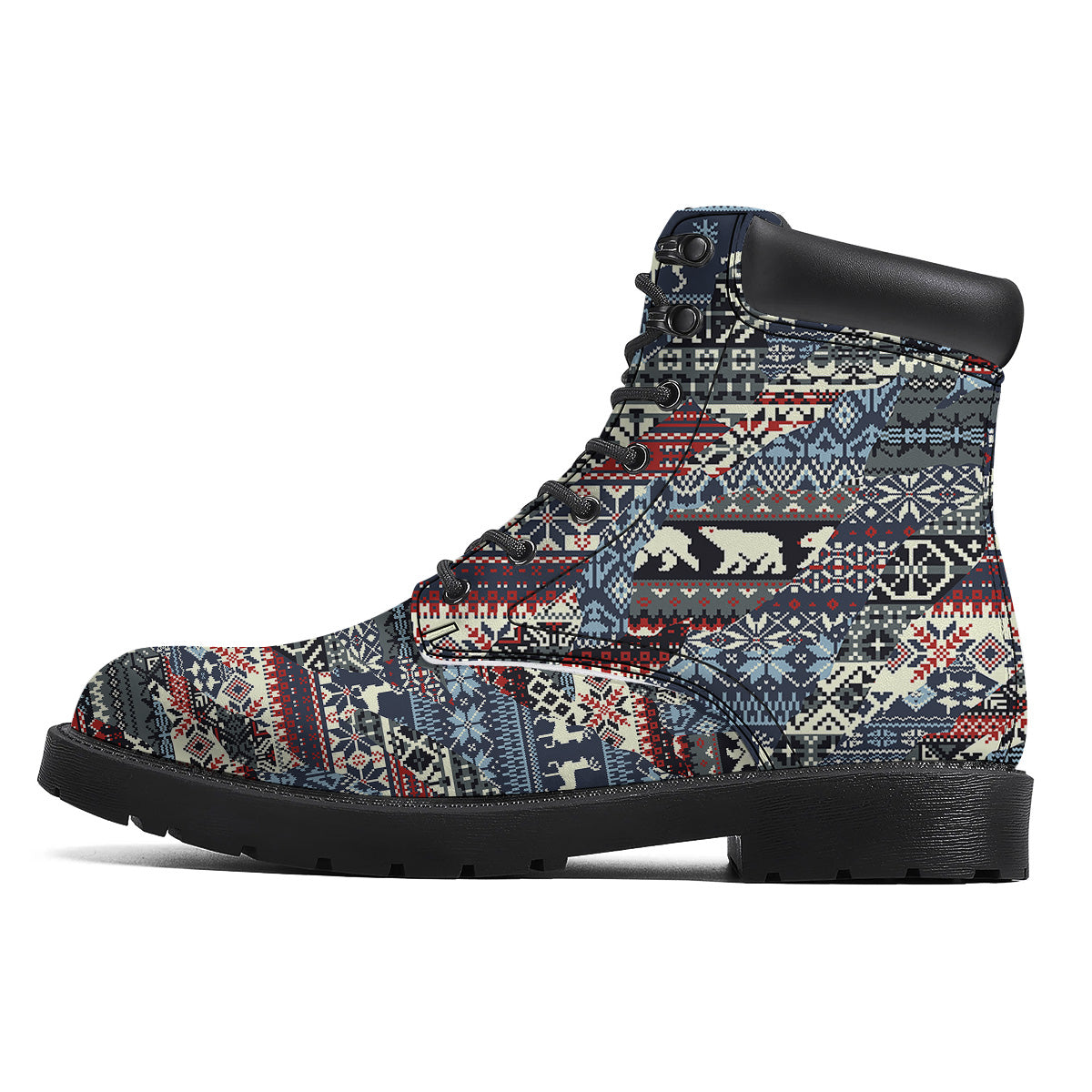 Patchwork Ugly Snowflake And Knitted Print Pattern Boots-grizzshop