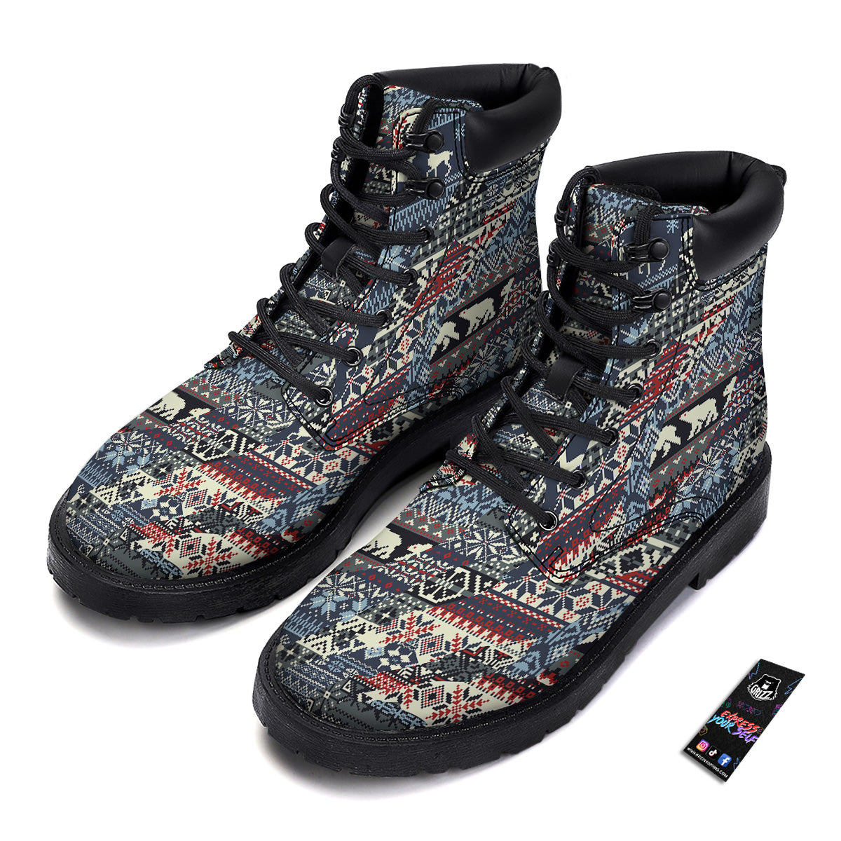 Patchwork Ugly Snowflake And Knitted Print Pattern Boots-grizzshop