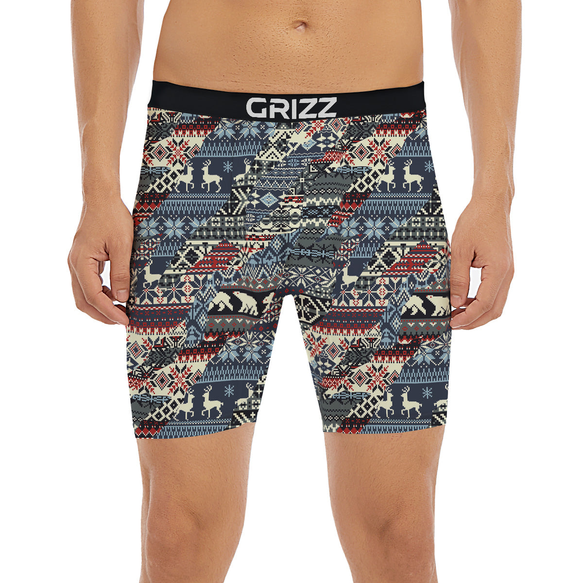 Patchwork Ugly Snowflake And Knitted Print Pattern Boxer Briefs-grizzshop