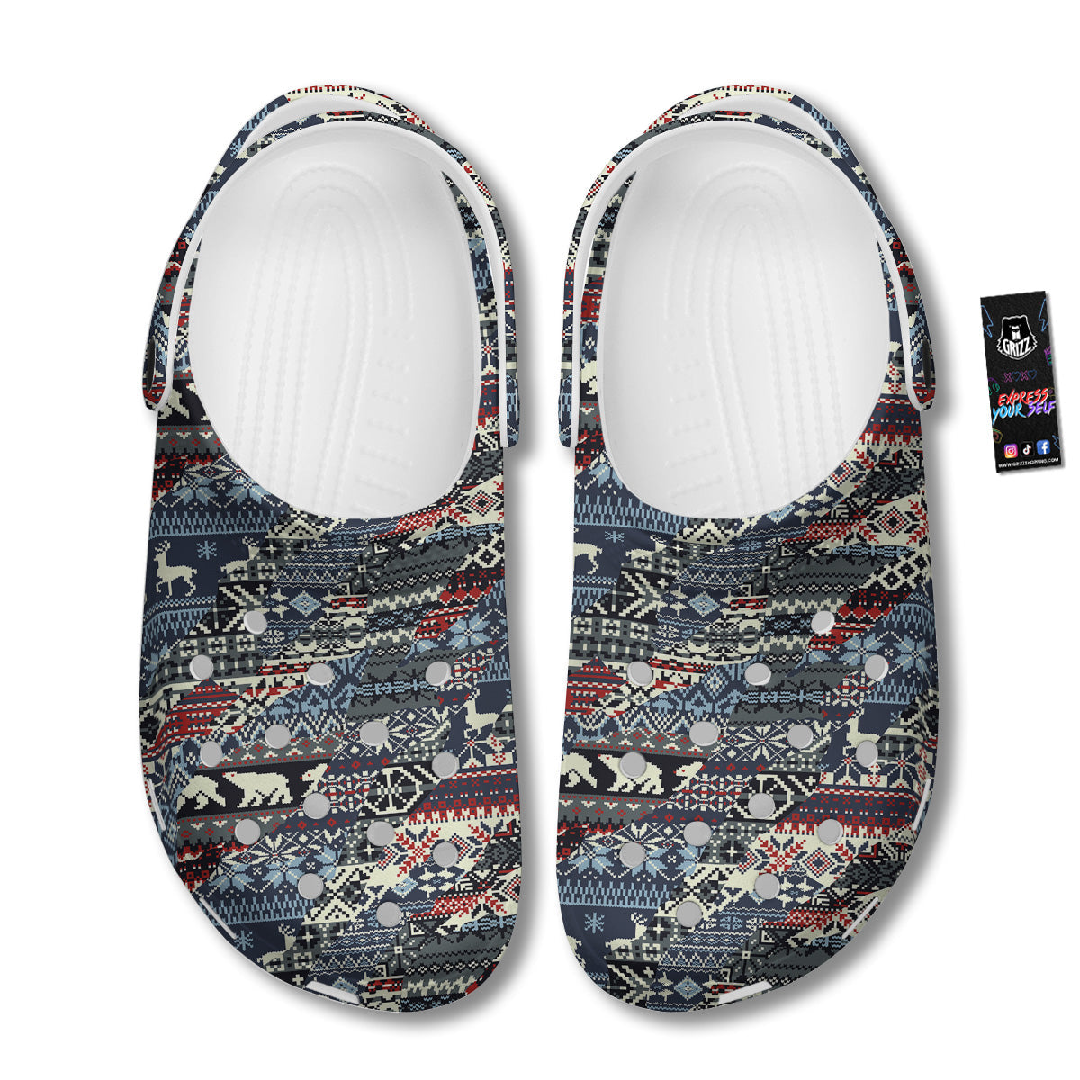 Patchwork Ugly Snowflake And Knitted Print Pattern Clog-grizzshop
