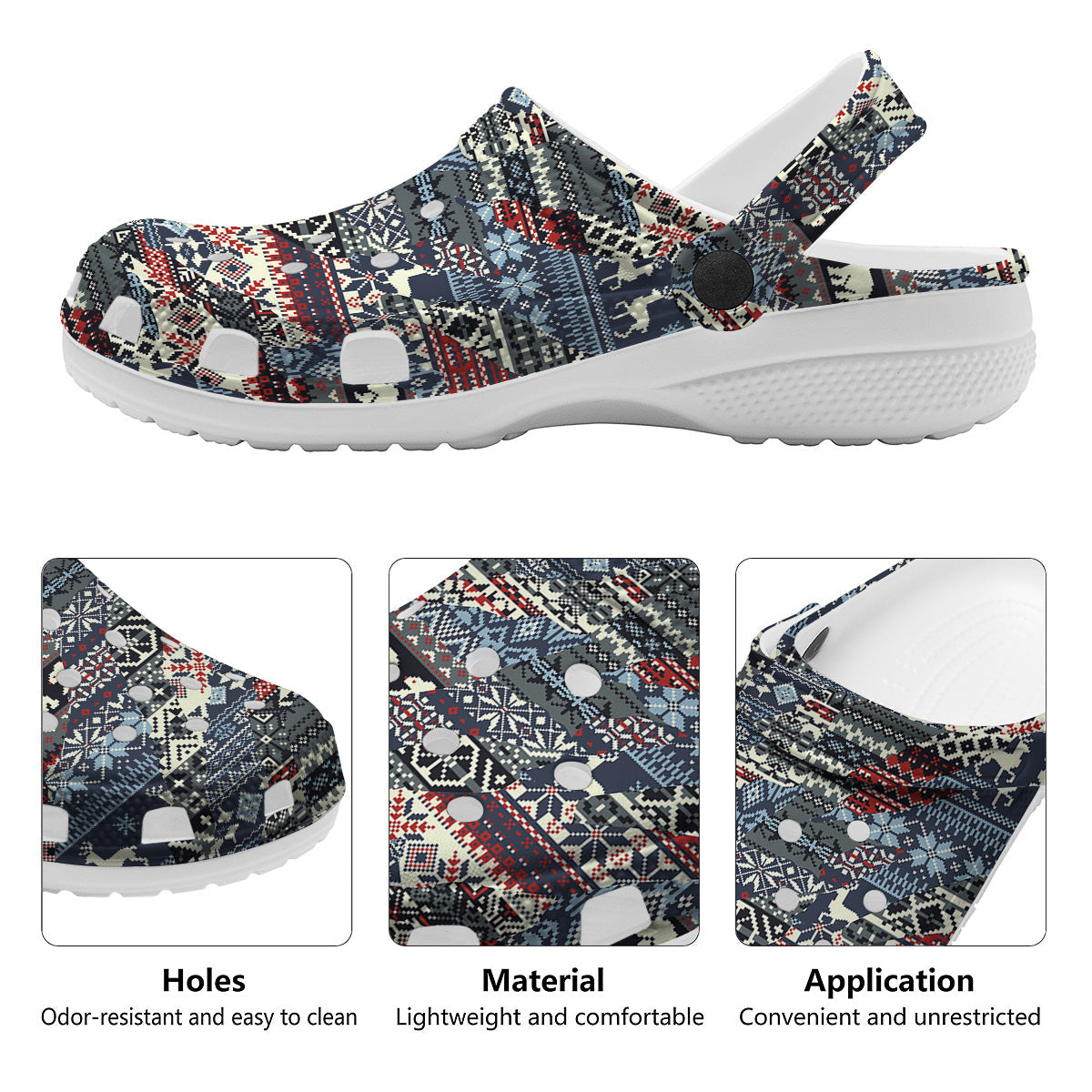 Patchwork Ugly Snowflake And Knitted Print Pattern Clog-grizzshop