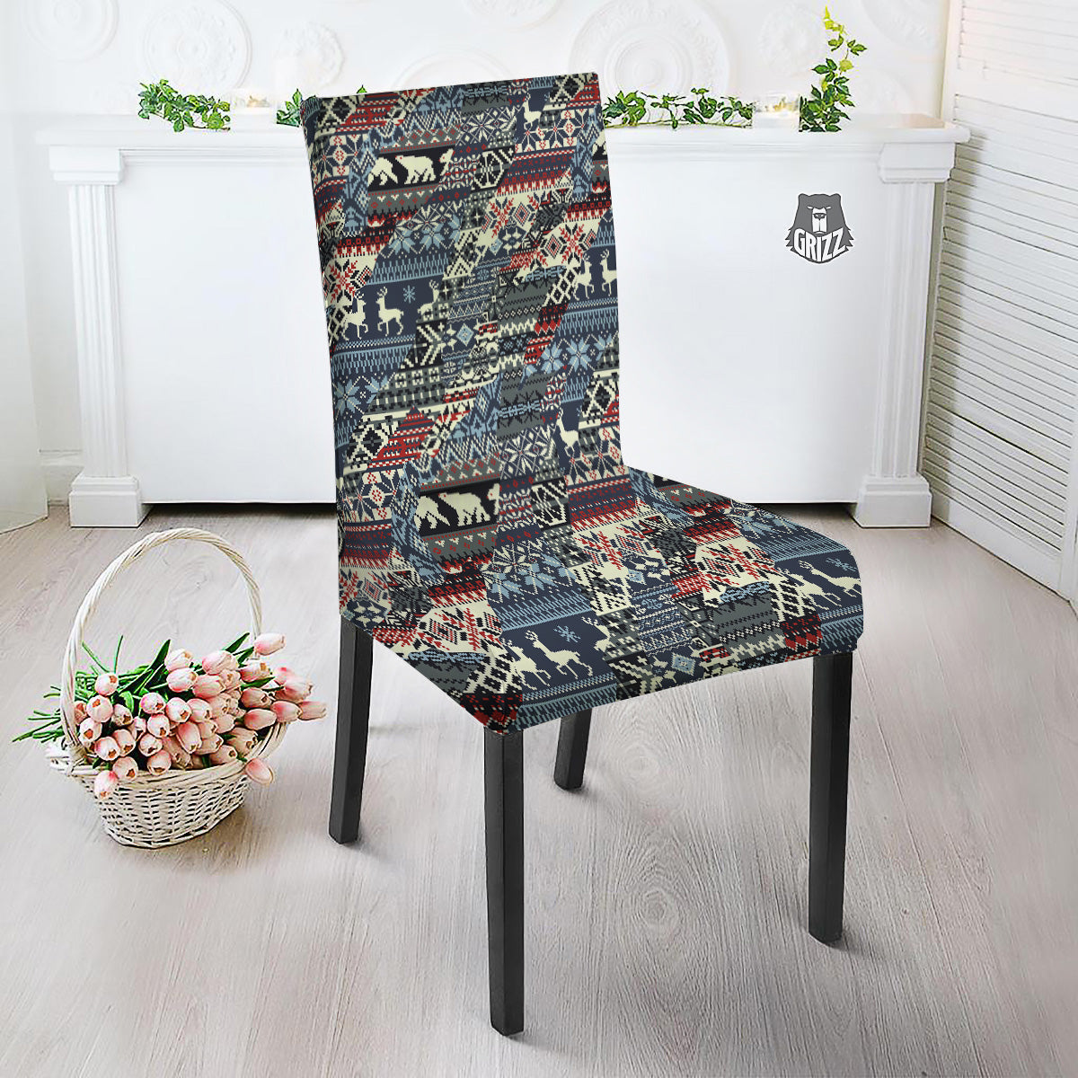 Patchwork Ugly Snowflake And Knitted Print Pattern Dining Chair Slipcover-grizzshop