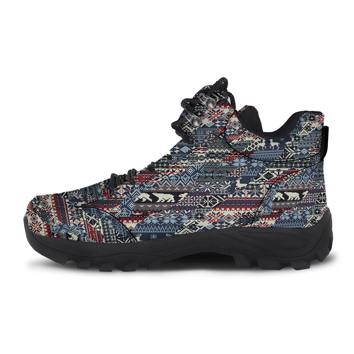 Patchwork Ugly Snowflake And Knitted Print Pattern Hiking Shoes-grizzshop