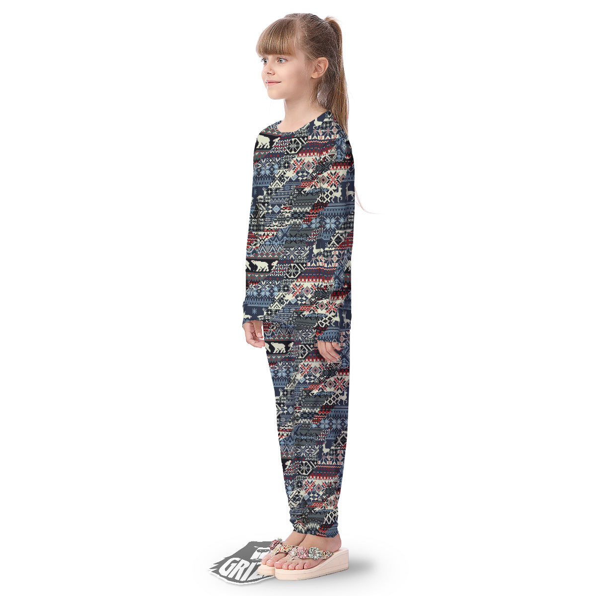 Patchwork Ugly Snowflake And Knitted Print Pattern Kid's Pajamas-grizzshop