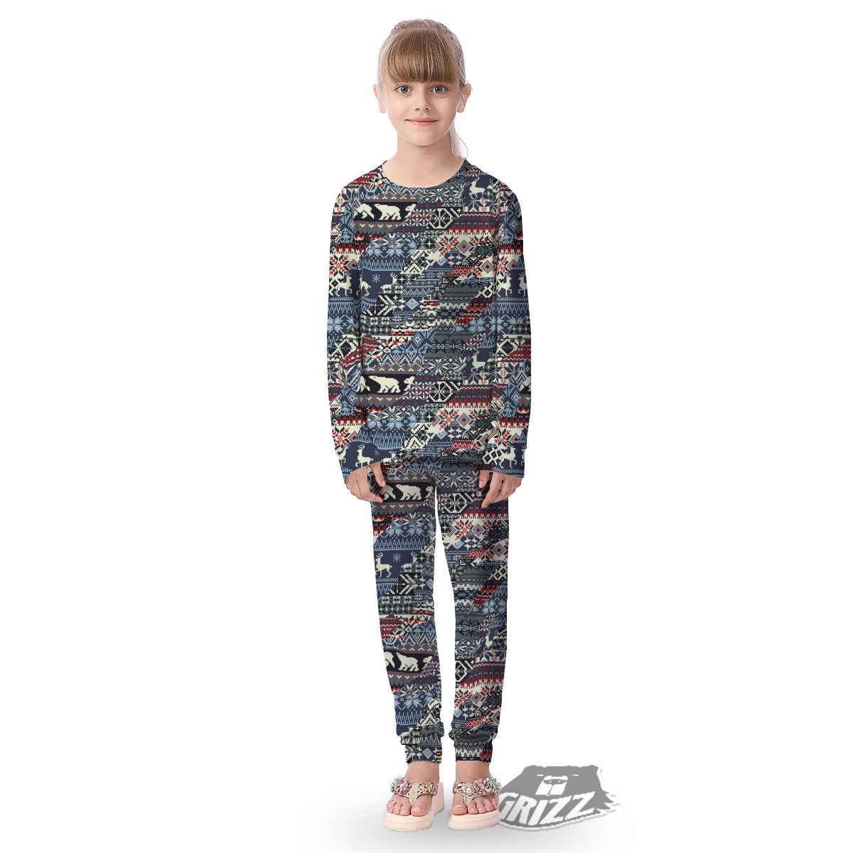 Patchwork Ugly Snowflake And Knitted Print Pattern Kid's Pajamas-grizzshop