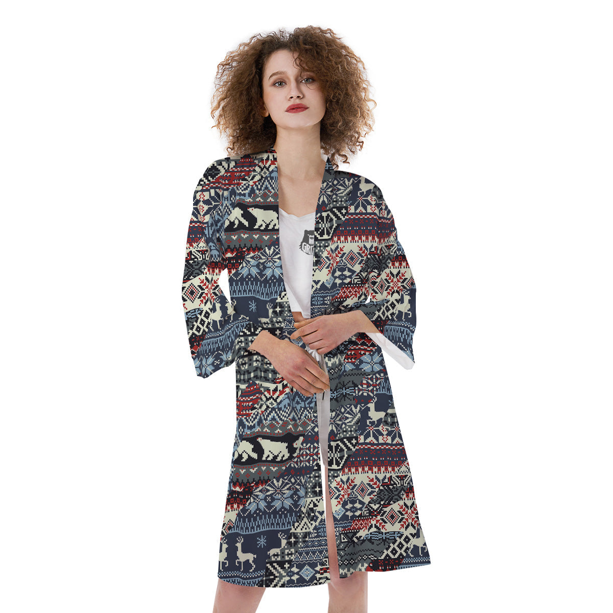 Patchwork Ugly Snowflake And Knitted Print Pattern Kimono-grizzshop