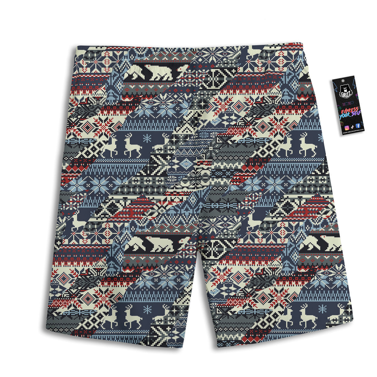 Patchwork Ugly Snowflake And Knitted Print Pattern Men's Athletic Shorts