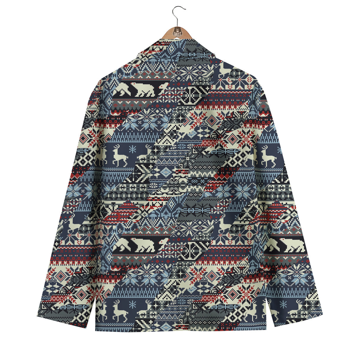 Patchwork Ugly Snowflake And Knitted Print Pattern Men's Blazer-grizzshop