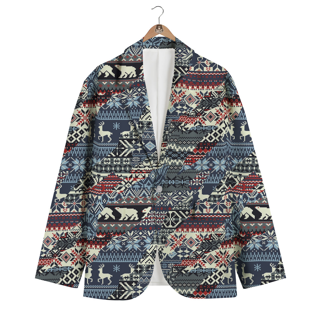 Patchwork Ugly Snowflake And Knitted Print Pattern Men's Blazer-grizzshop