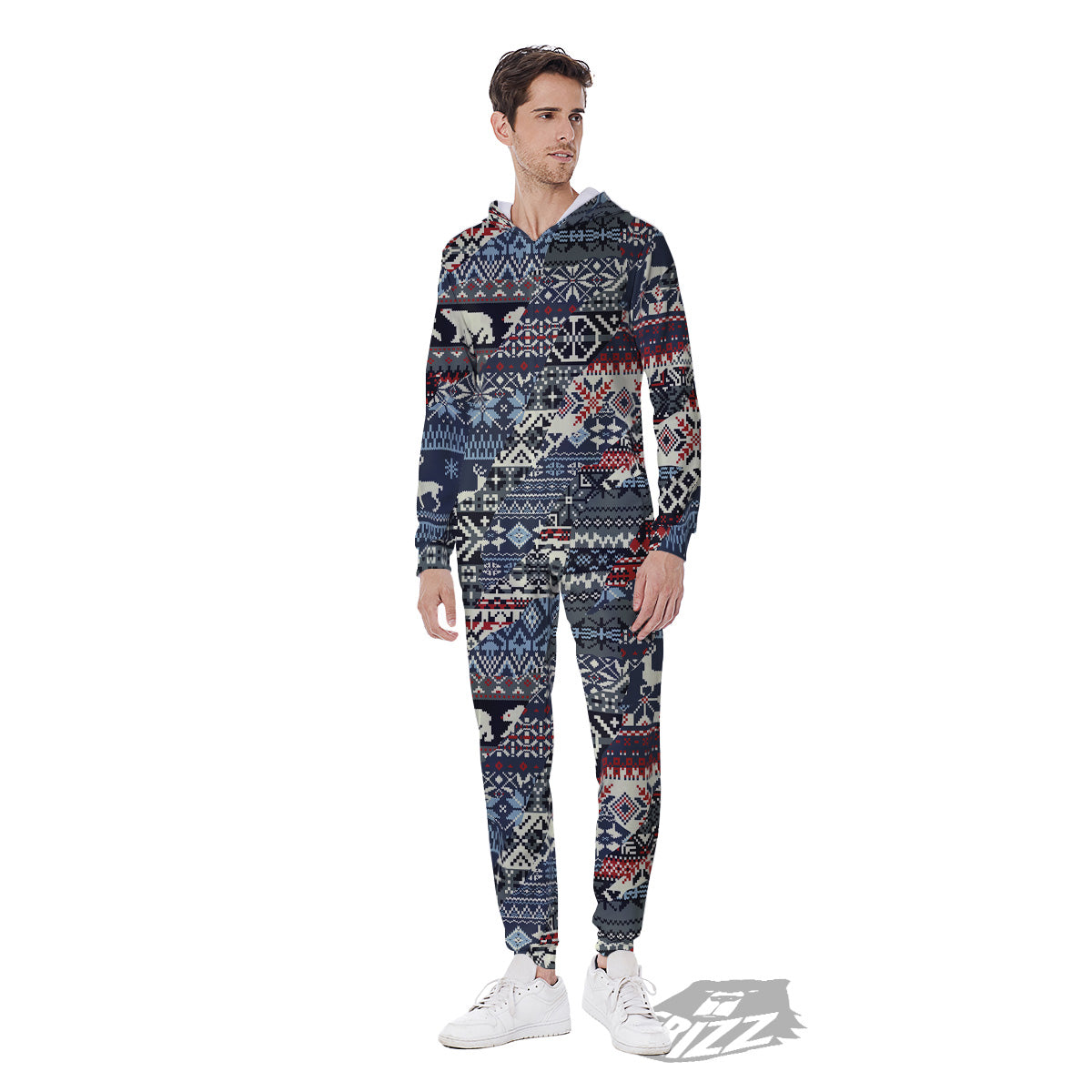 Patchwork Ugly Snowflake And Knitted Print Pattern Men's Jumpsuit-grizzshop