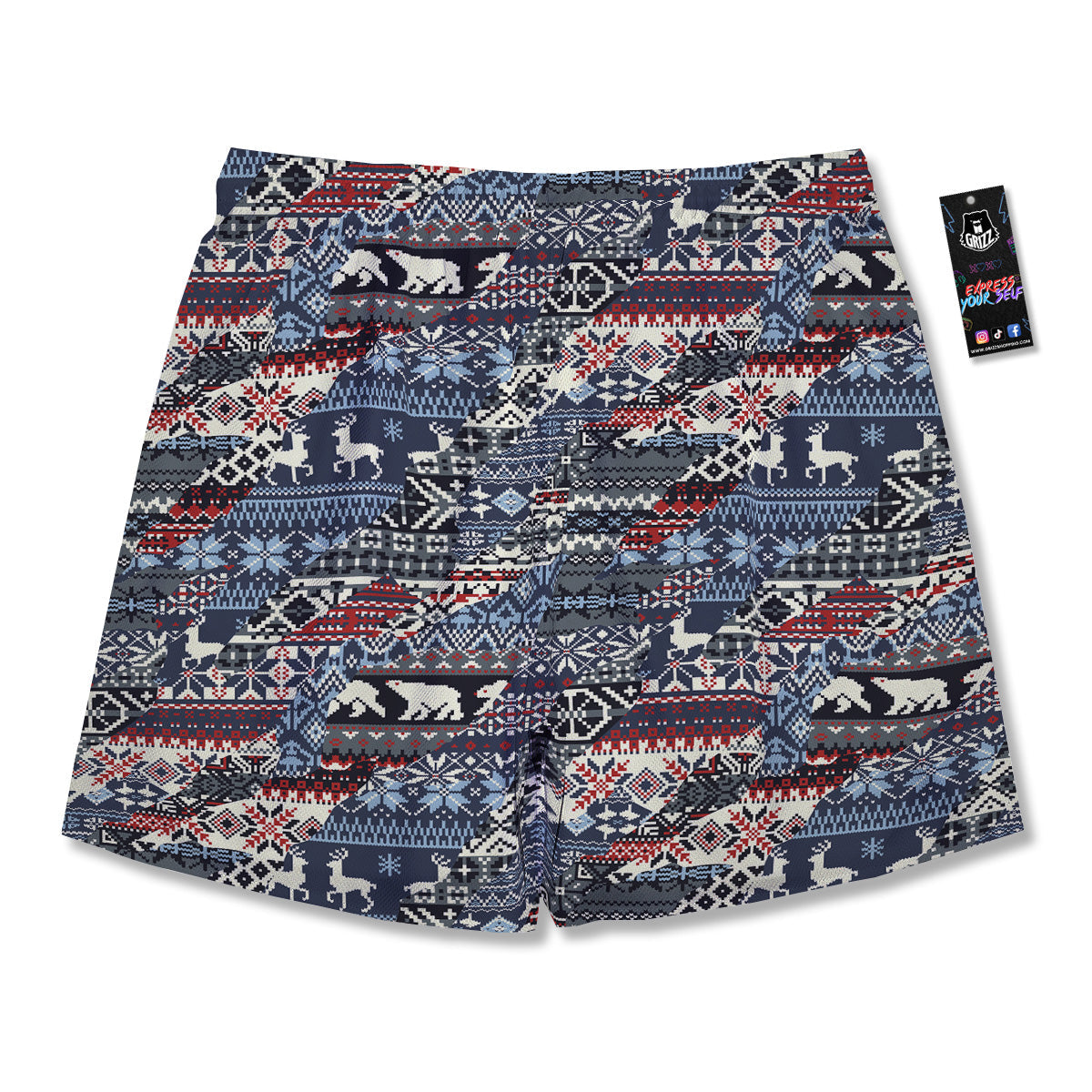 Patchwork Ugly Snowflake And Knitted Print Pattern Men's Running Shorts-grizzshop
