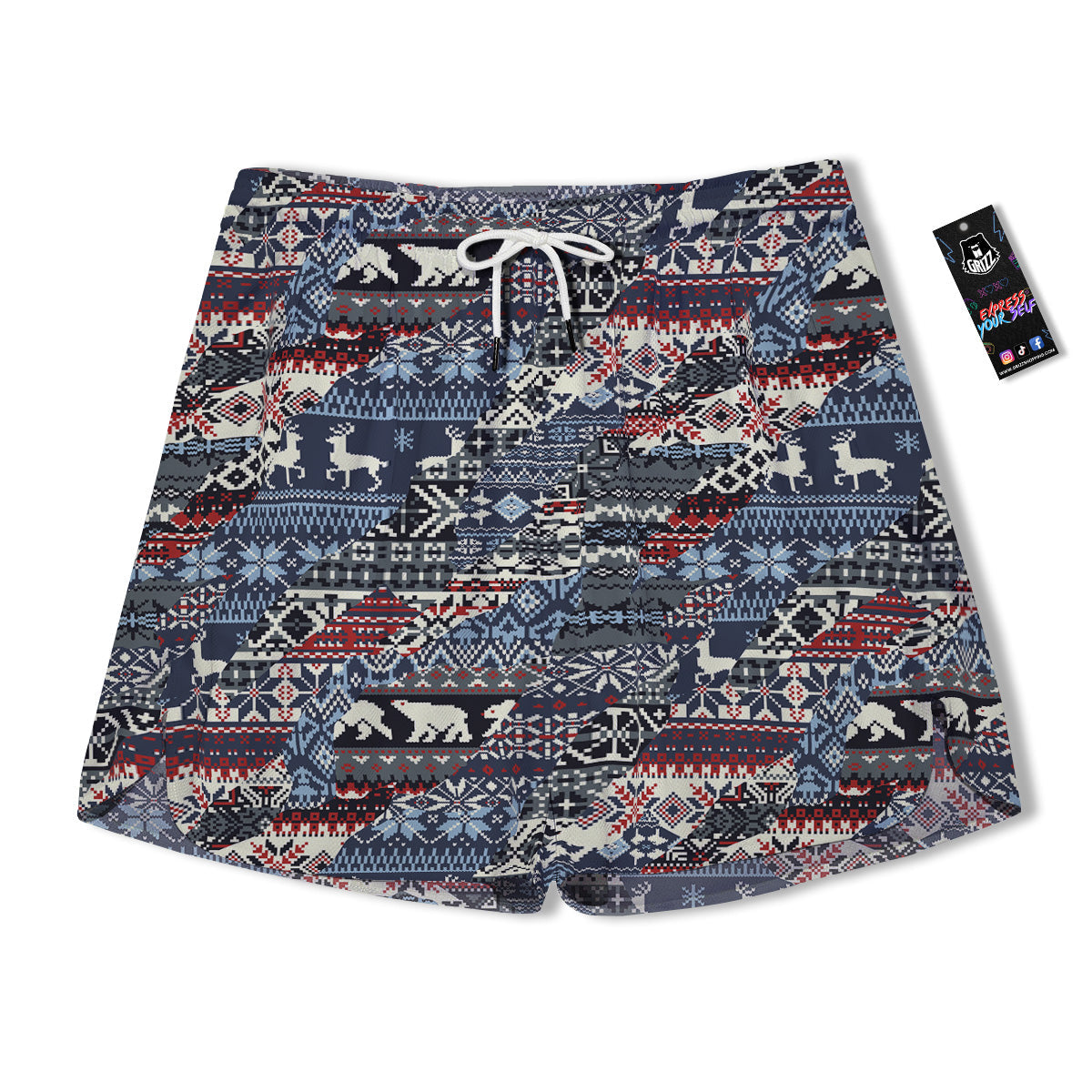 Patchwork Ugly Snowflake And Knitted Print Pattern Men's Running Shorts-grizzshop
