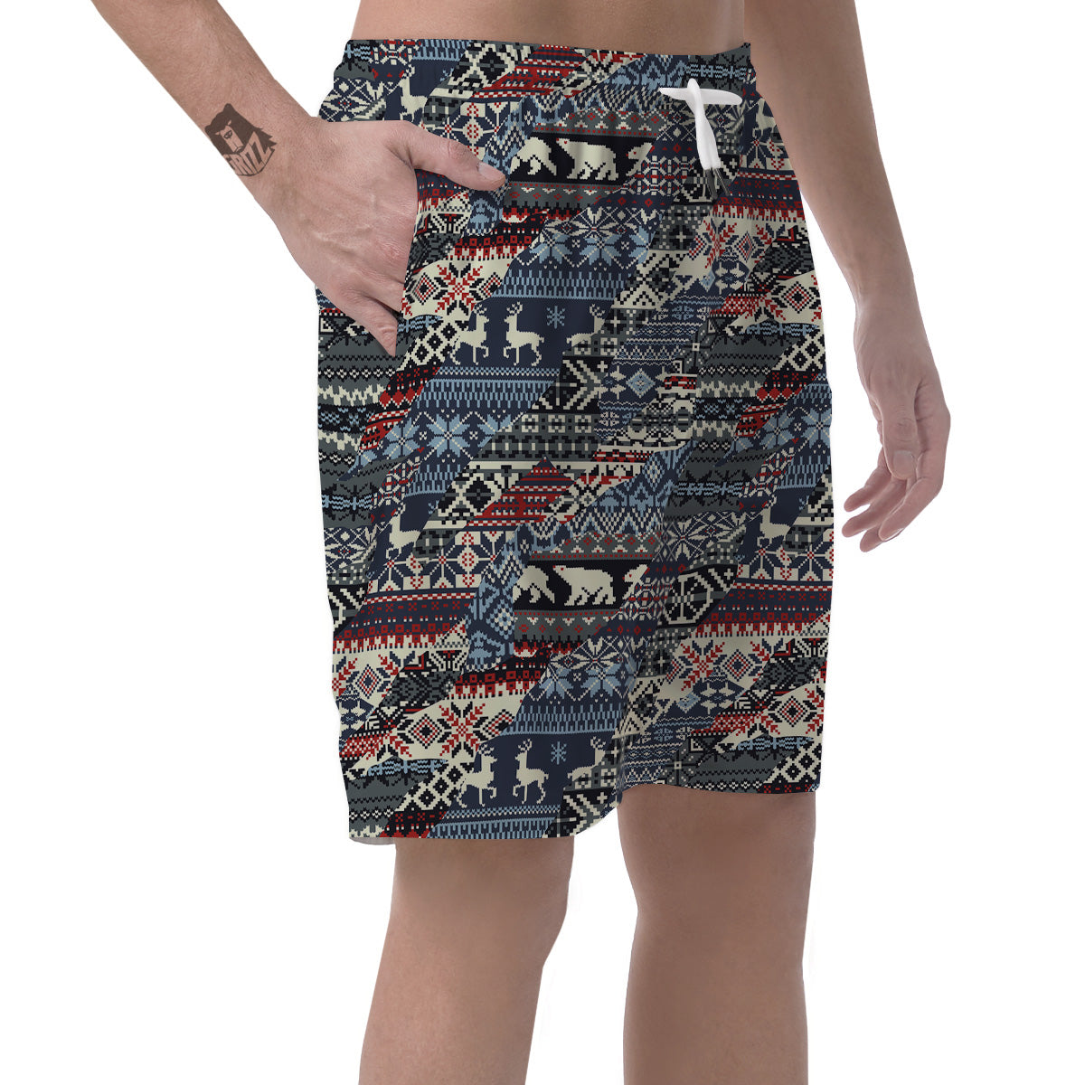 Patchwork Ugly Snowflake And Knitted Print Pattern Men's Shorts-grizzshop