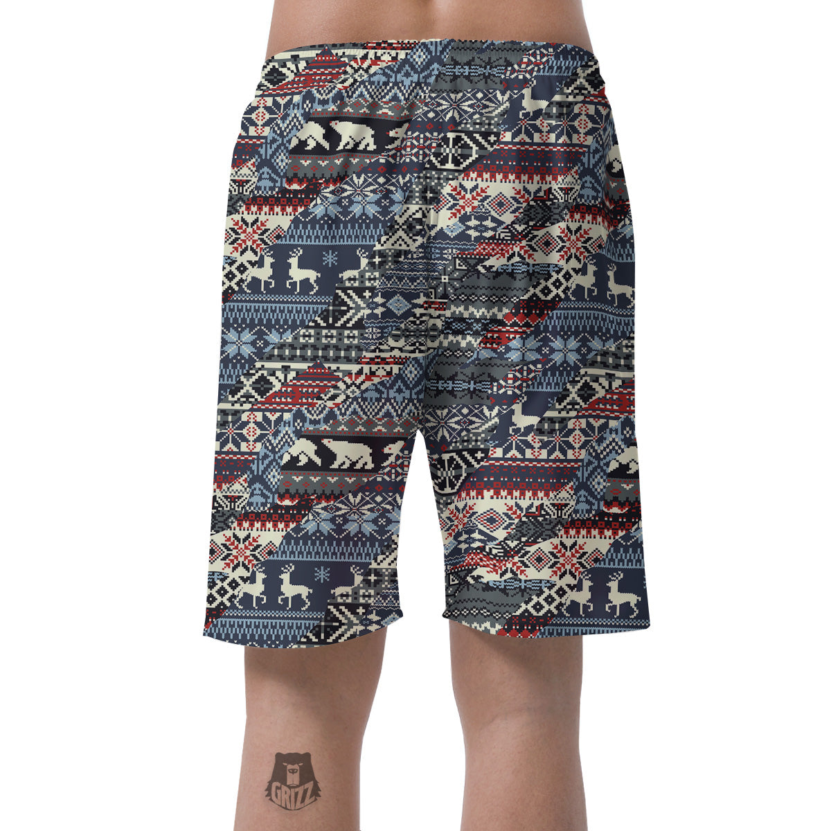 Patchwork Ugly Snowflake And Knitted Print Pattern Men's Shorts-grizzshop