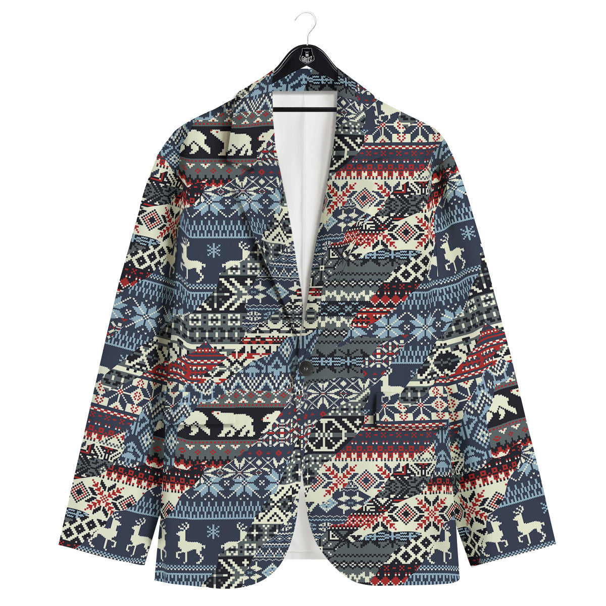 Patchwork Ugly Snowflake And Knitted Print Pattern Men's Sport Coat-grizzshop
