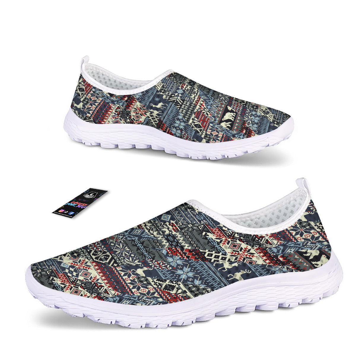 Patchwork Ugly Snowflake And Knitted Print Pattern Nurse Shoes-grizzshop