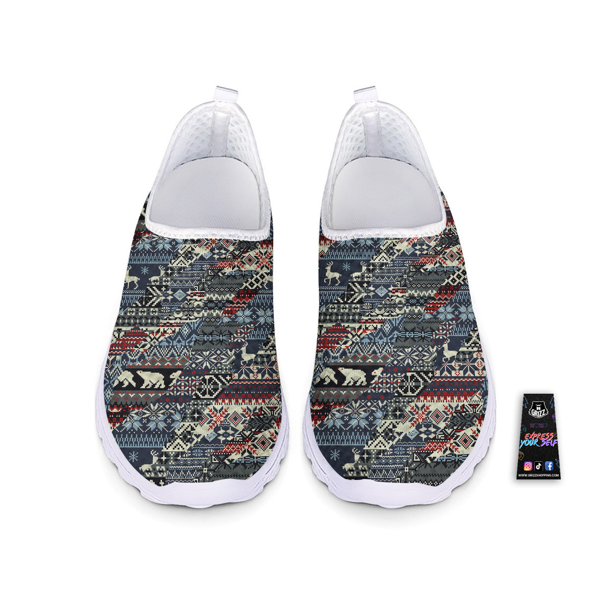 Patchwork Ugly Snowflake And Knitted Print Pattern Nurse Shoes-grizzshop