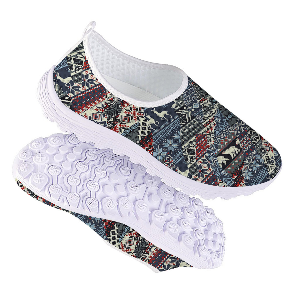 Patchwork Ugly Snowflake And Knitted Print Pattern Nurse Shoes-grizzshop