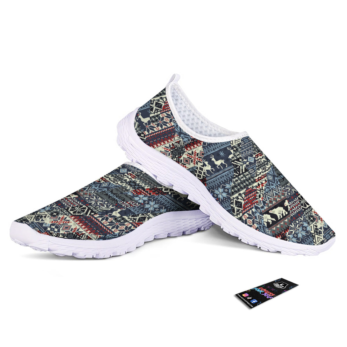 Patchwork Ugly Snowflake And Knitted Print Pattern Nurse Shoes-grizzshop