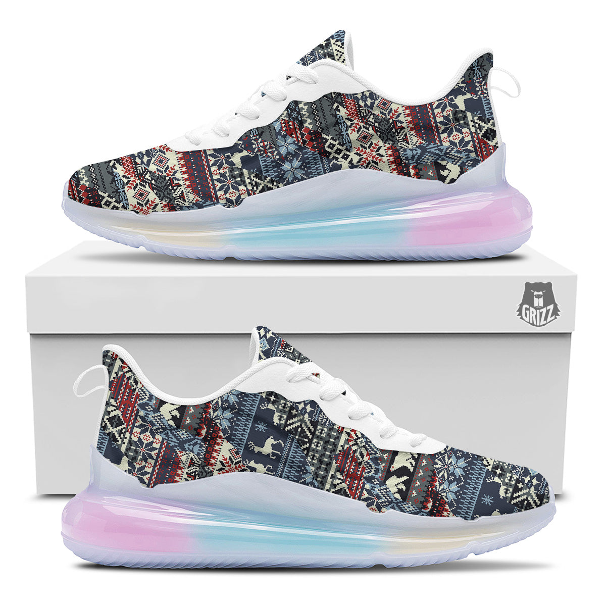 Patchwork Ugly Snowflake And Knitted Print Pattern Running Sneakers-grizzshop