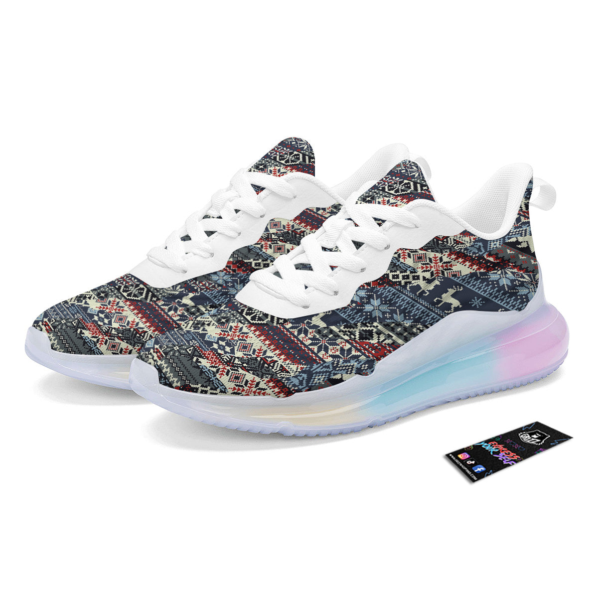 Patchwork Ugly Snowflake And Knitted Print Pattern Running Sneakers-grizzshop