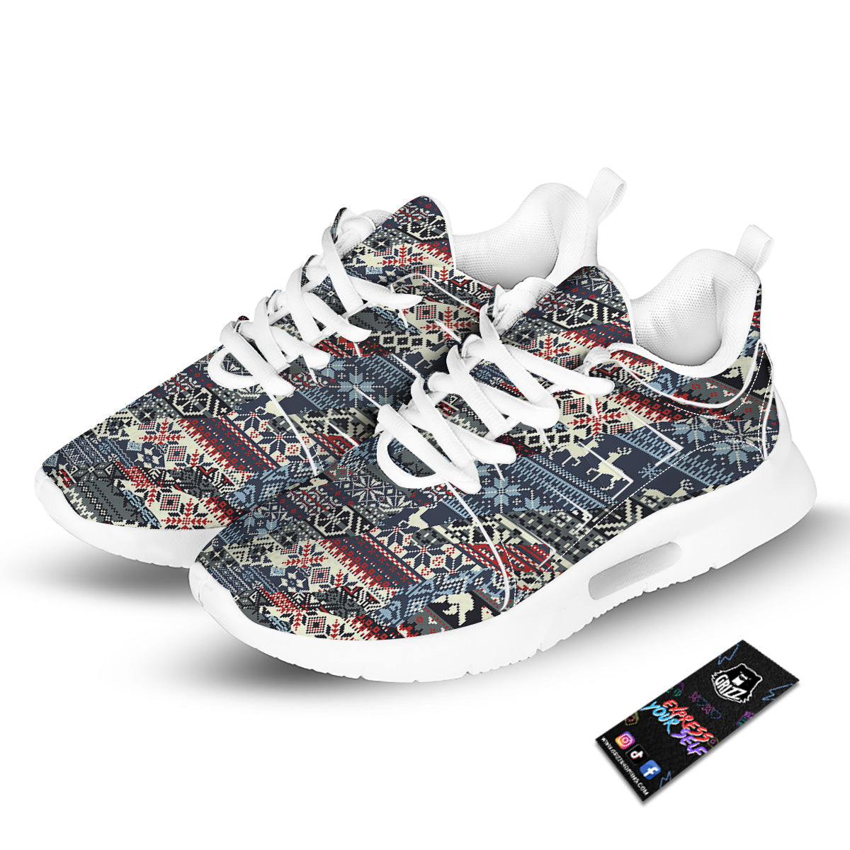 Patchwork Ugly Snowflake And Knitted Print Pattern Tennis Shoes-grizzshop