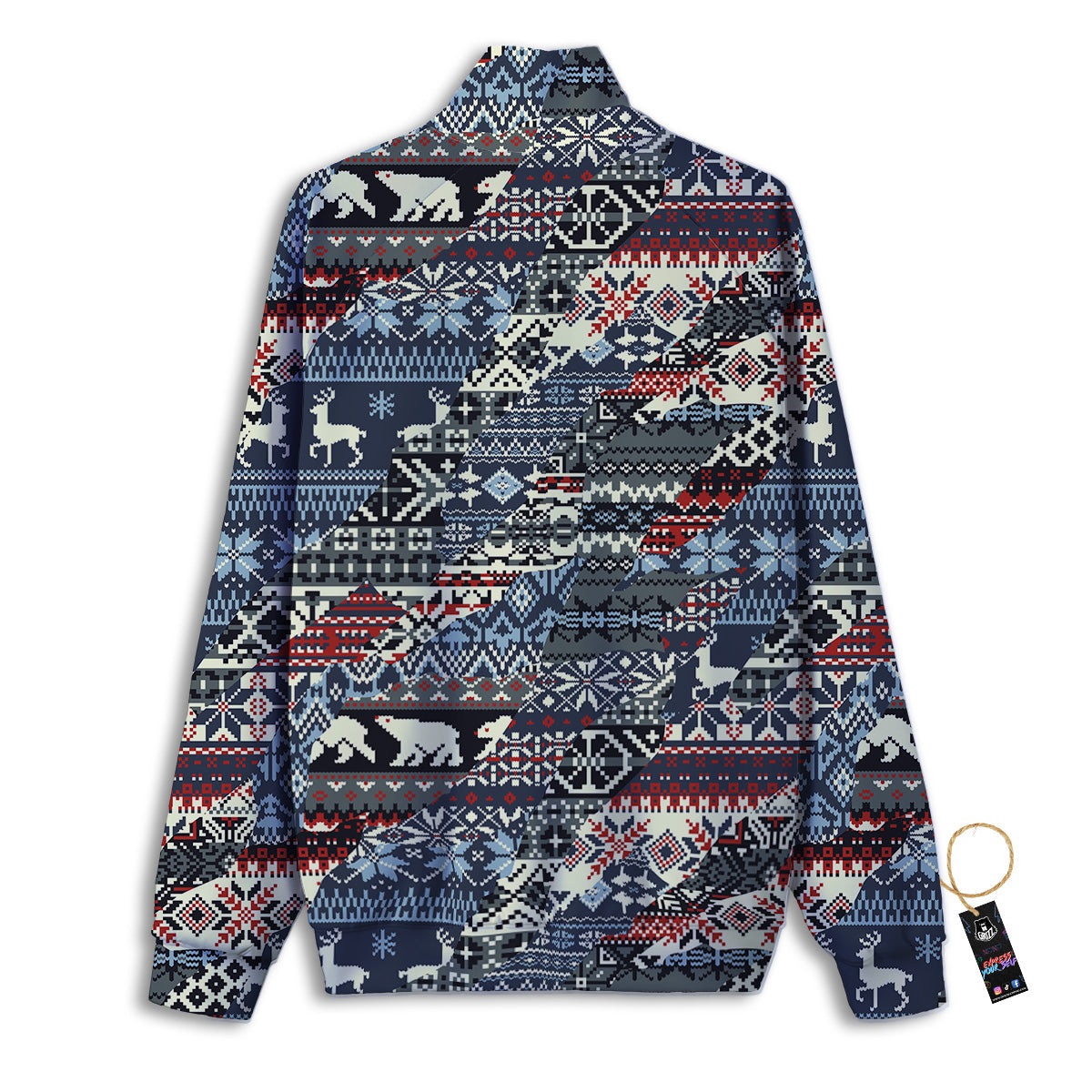 Patchwork Ugly Snowflake And Knitted Print Pattern Track Jacket-grizzshop