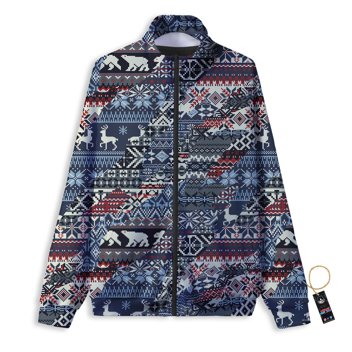 Patchwork Ugly Snowflake And Knitted Print Pattern Track Jacket-grizzshop