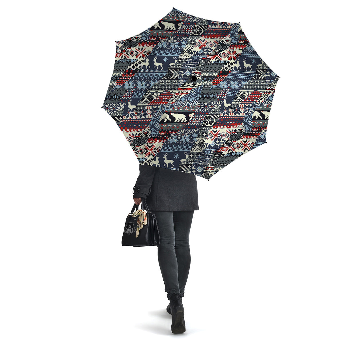 Patchwork Ugly Snowflake And Knitted Print Pattern Umbrella-grizzshop