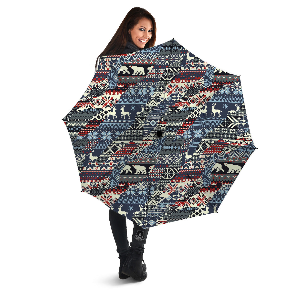 Patchwork Ugly Snowflake And Knitted Print Pattern Umbrella-grizzshop