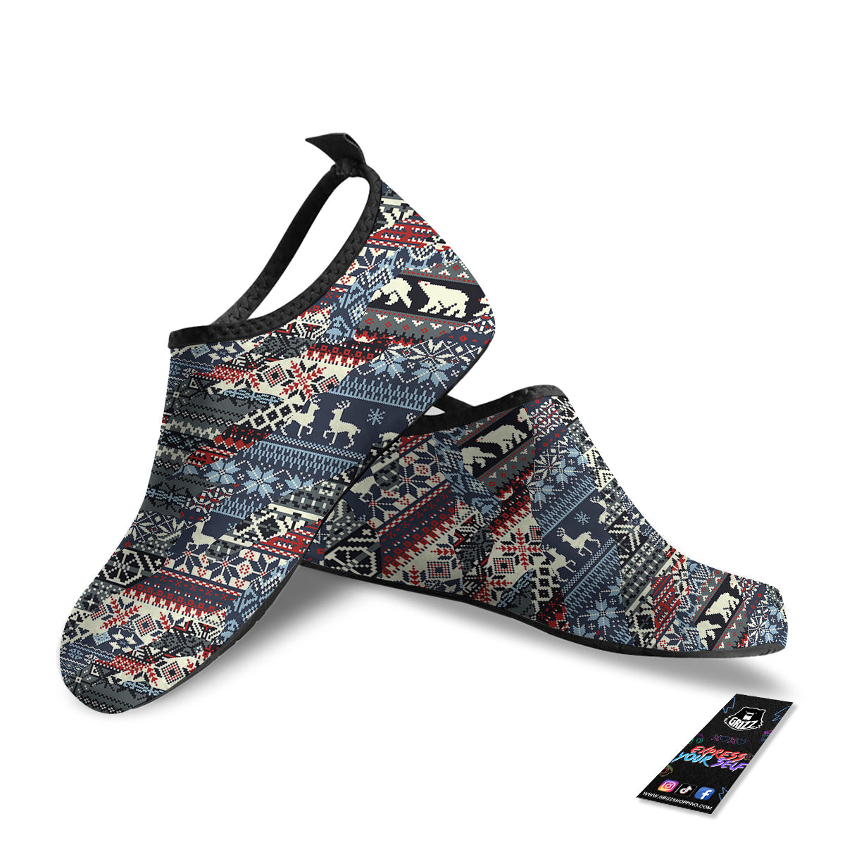 Patchwork Ugly Snowflake And Knitted Print Pattern Water Shoes-grizzshop
