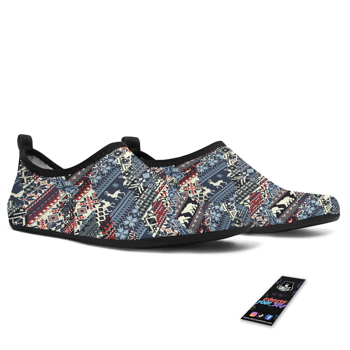 Patchwork Ugly Snowflake And Knitted Print Pattern Water Shoes-grizzshop