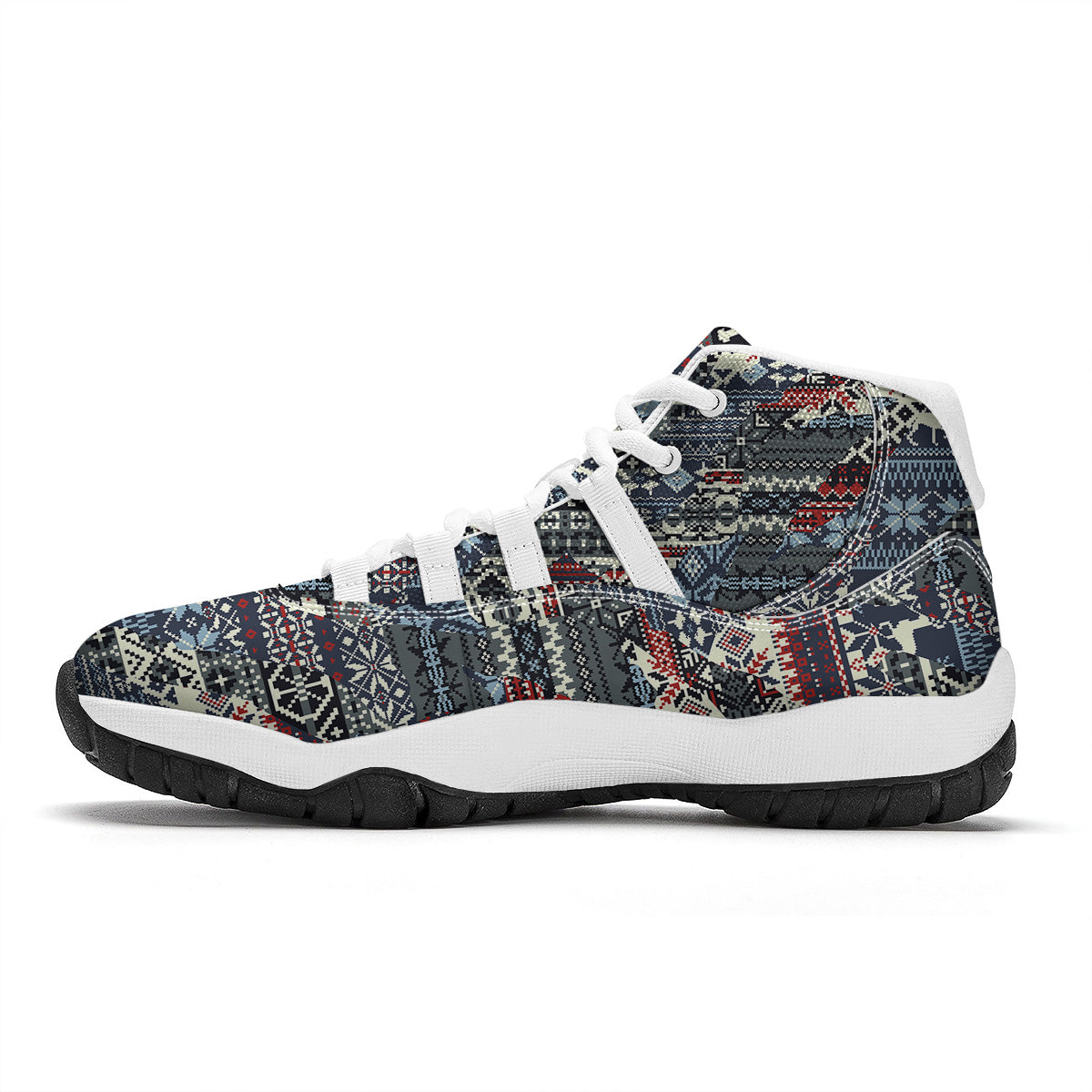 Patchwork Ugly Snowflake And Knitted Print Pattern White Bball Shoes-grizzshop