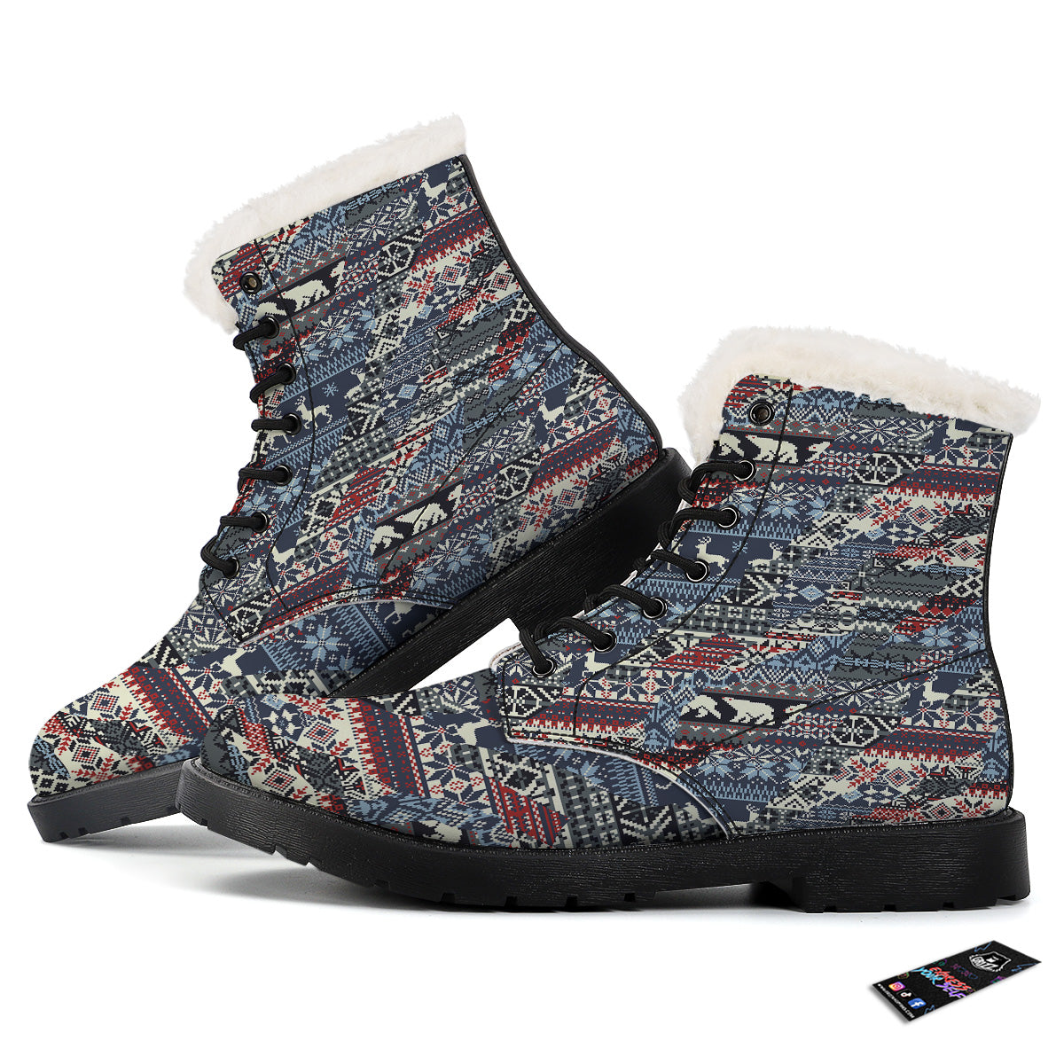 Patchwork Ugly Snowflake And Knitted Print Pattern Winter Boots-grizzshop
